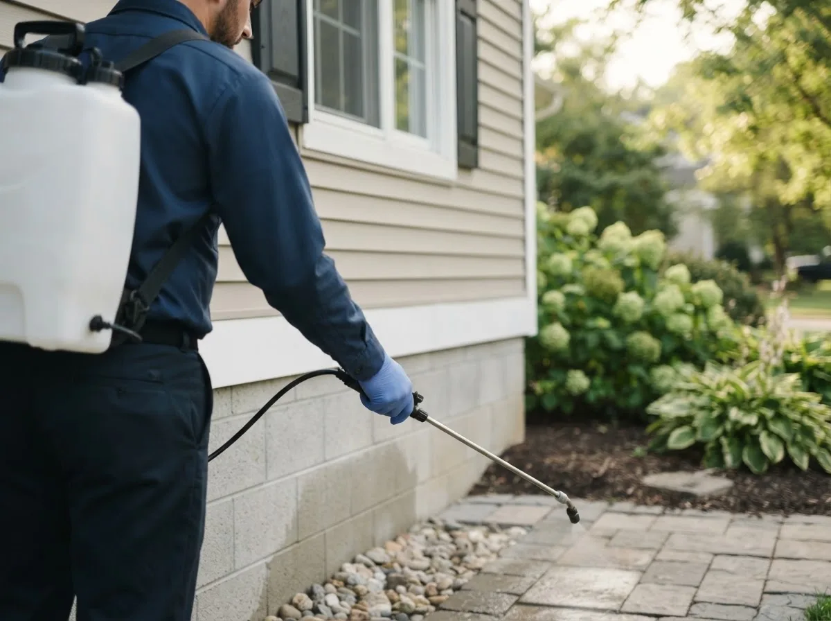 Pest control technician inspecting a home in Dickens, TX